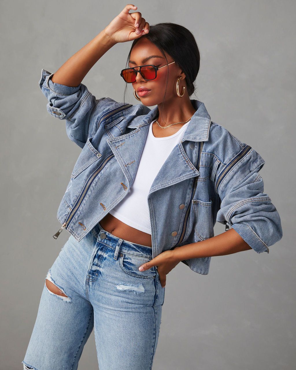 Merridan Convertible Zipper Denim Jacket - FINAL SALE sold by Vici