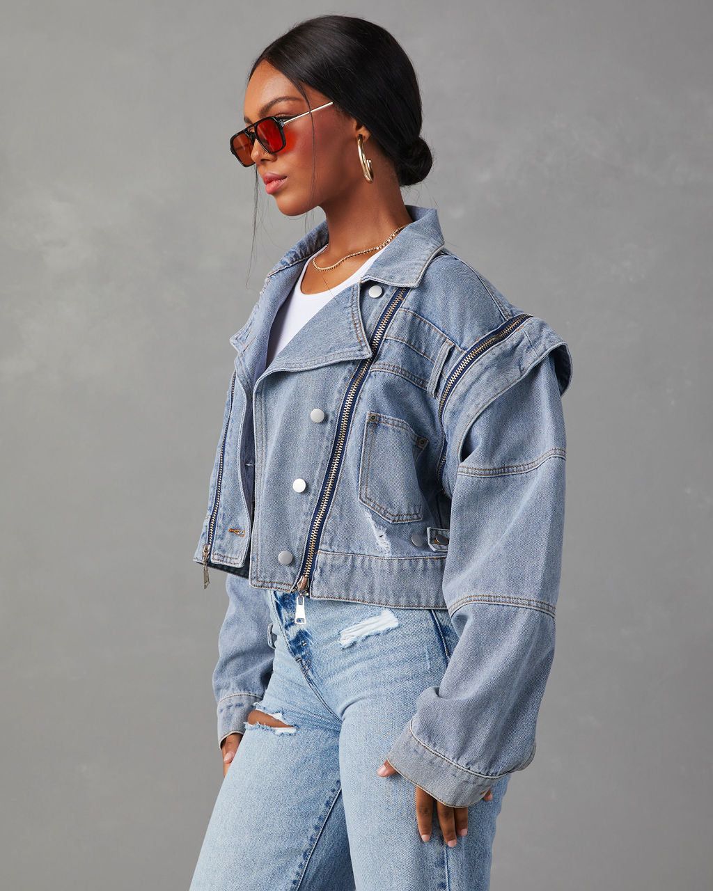 Merridan Convertible Zipper Denim Jacket - FINAL SALE sold by Vici product image thumbnail 4