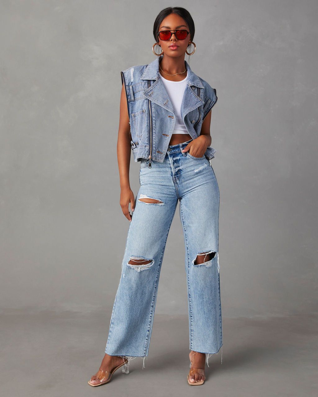 Merridan Convertible Zipper Denim Jacket - FINAL SALE sold by Vici product image thumbnail 5