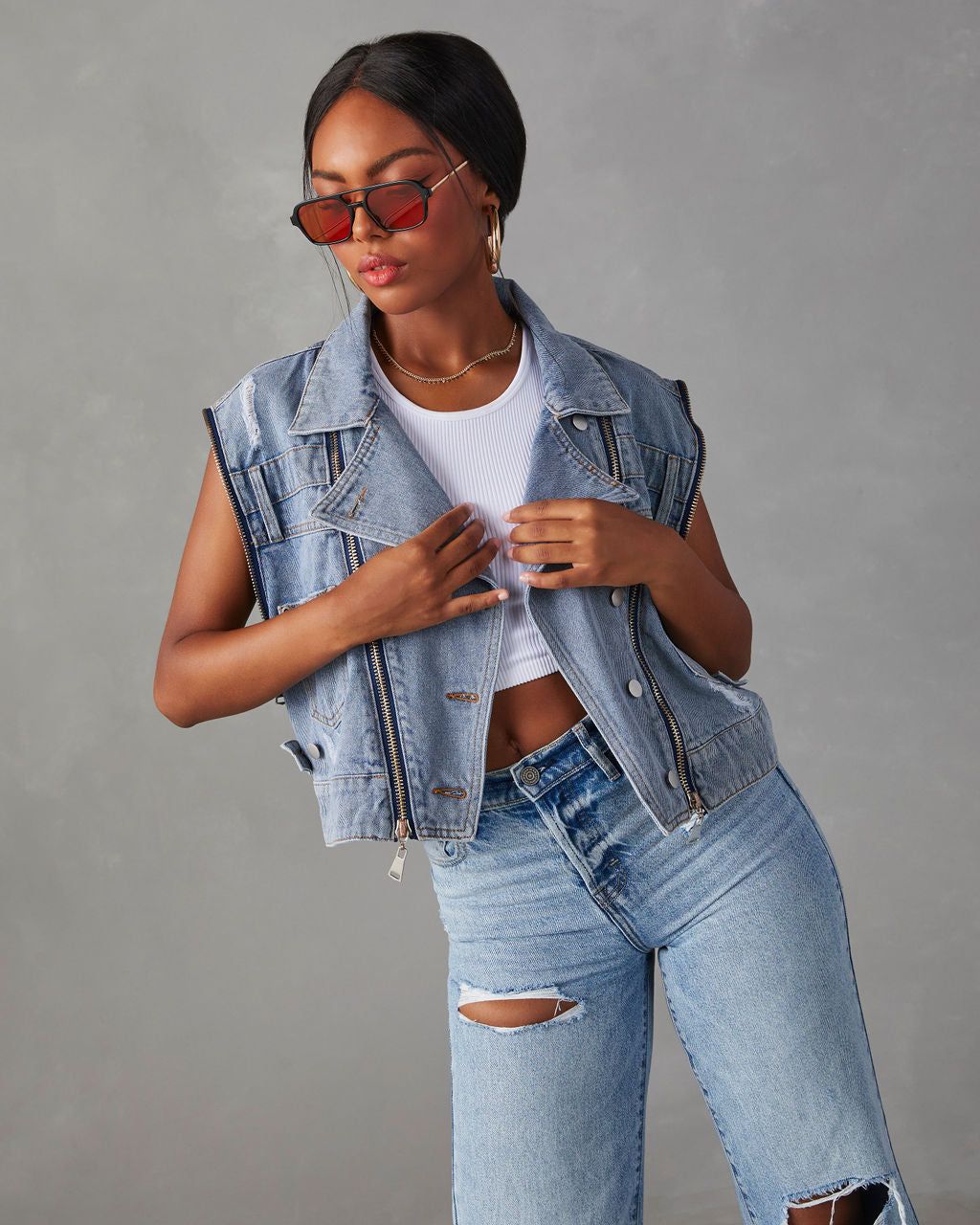 Merridan Convertible Zipper Denim Jacket - FINAL SALE sold by Vici product image thumbnail 3