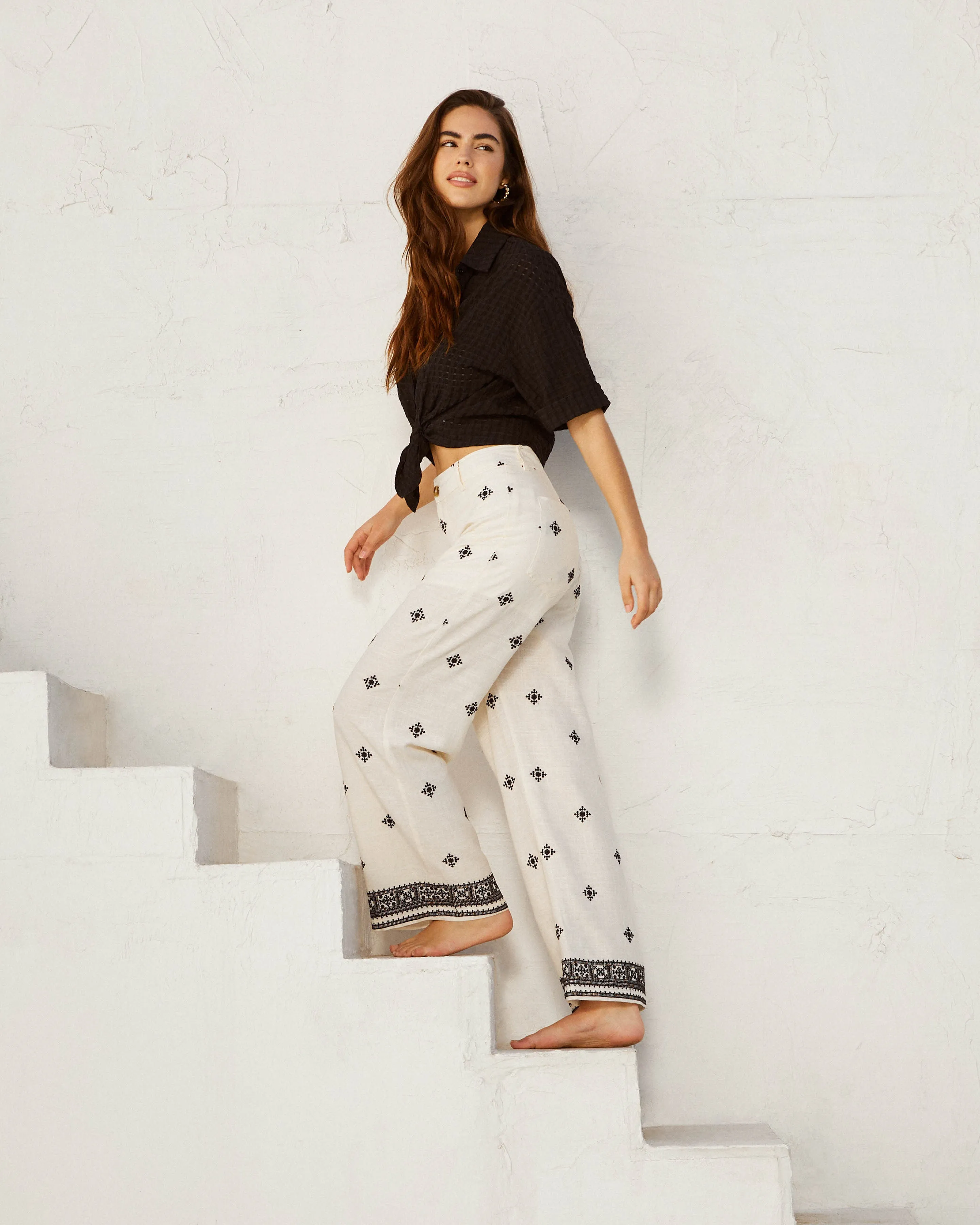 Kristy Printed Linen Trousers sold by Vici