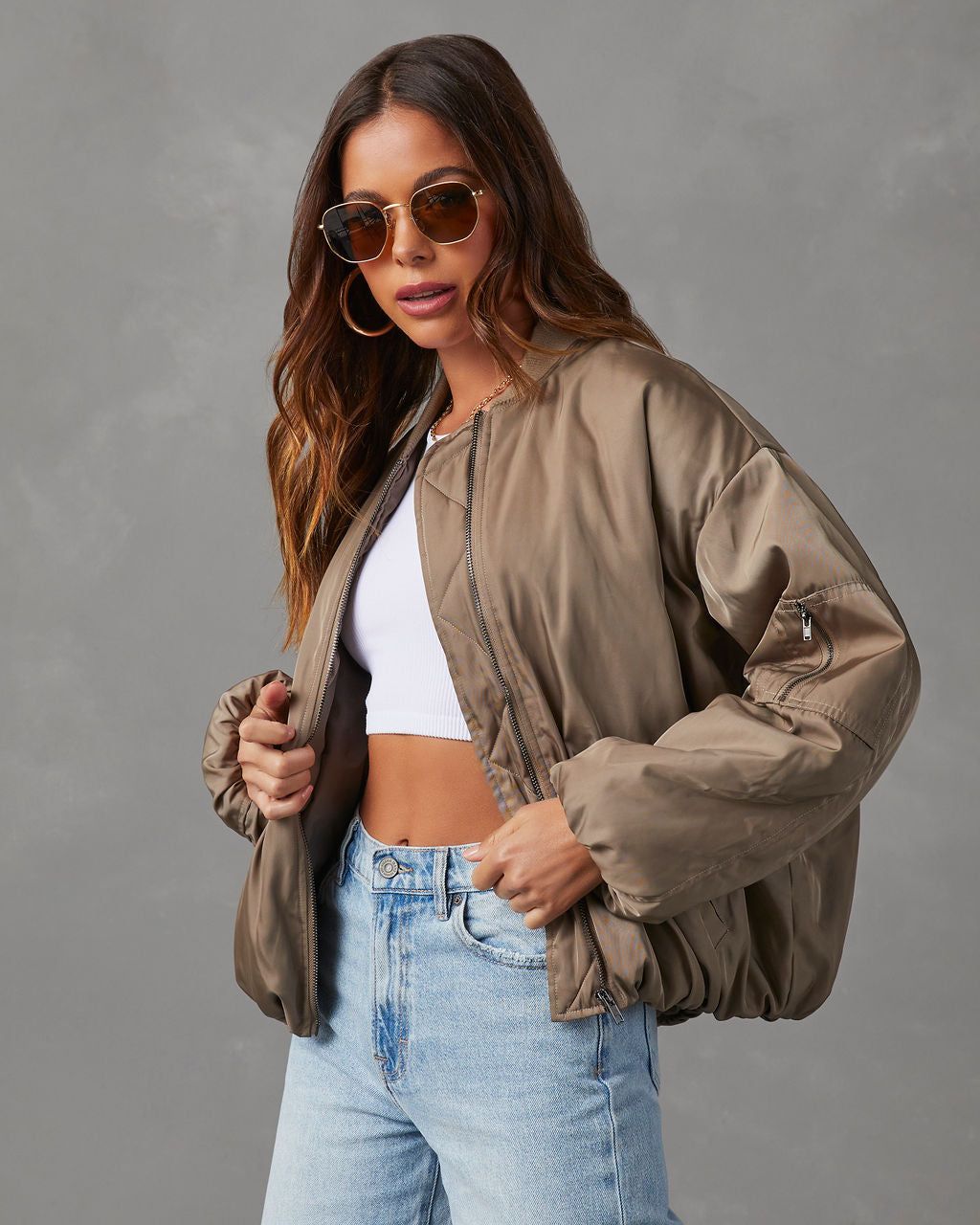 Mckenna Oversized Bomber Jacket - Olive sold by Vici
