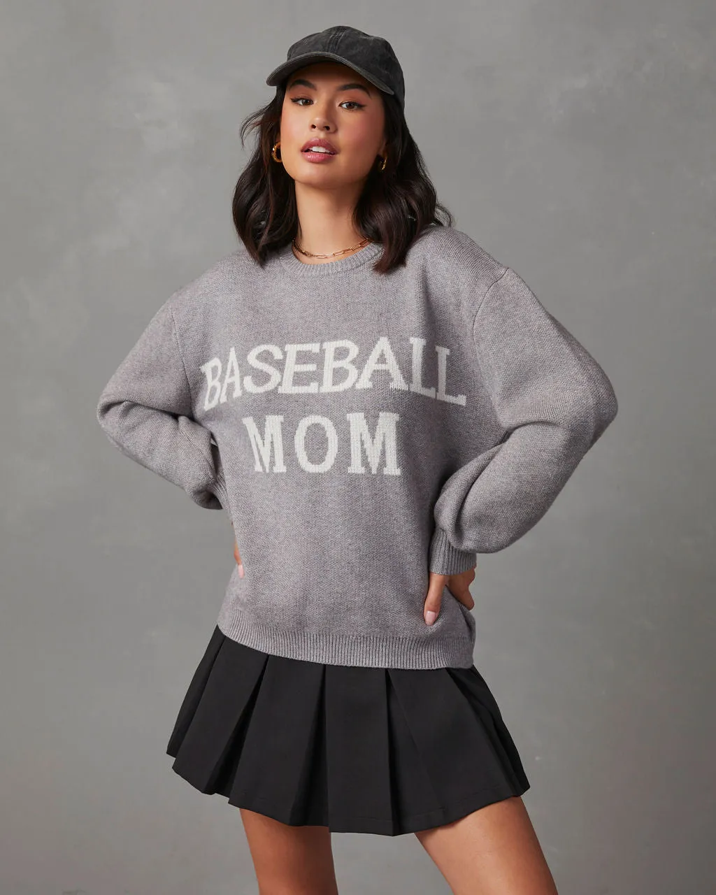 Baseball Mom Knit Pullover Sweater - Grey sold by Vici product image thumbnail 5