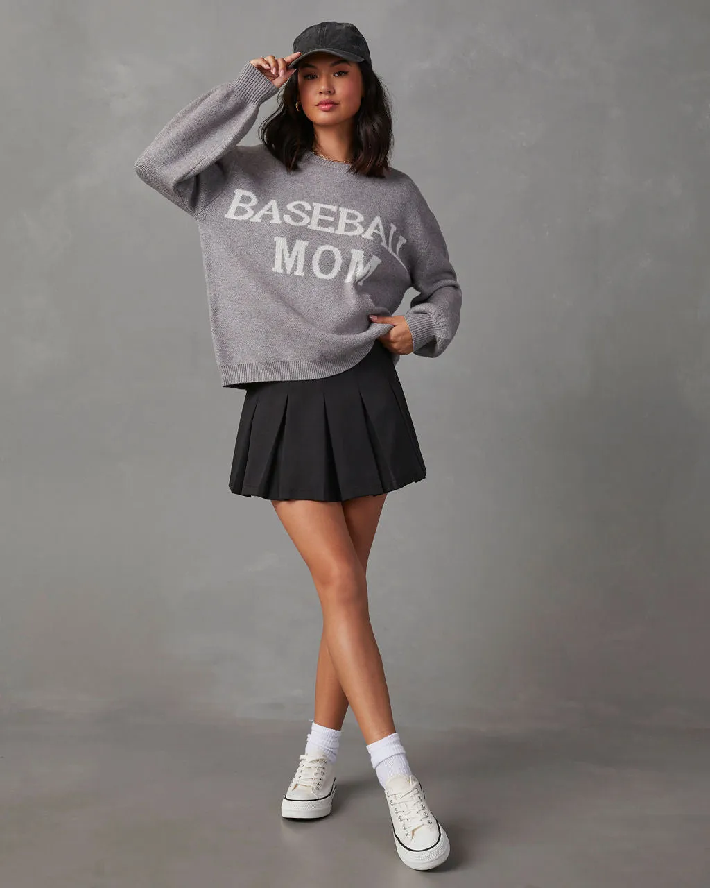 Baseball Mom Knit Pullover Sweater - Grey sold by Vici