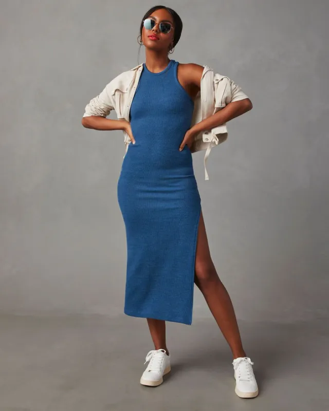 Symphony Ribbed Knit Midi Dress - Blue sold by Vici