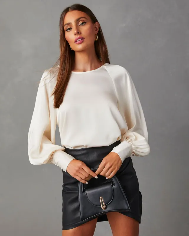 Chanice Satin Long Sleeve Top - Ivory sold by Vici