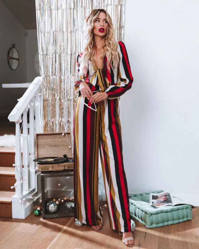 Prunella Striped Tie Front Cutout Jumpsuit - FINAL SALE sold by Vici