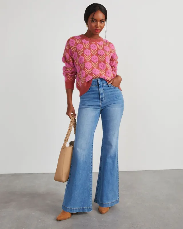 Corinne Textured Floral Pullover Sweater - Rust/Pink sold by Vici