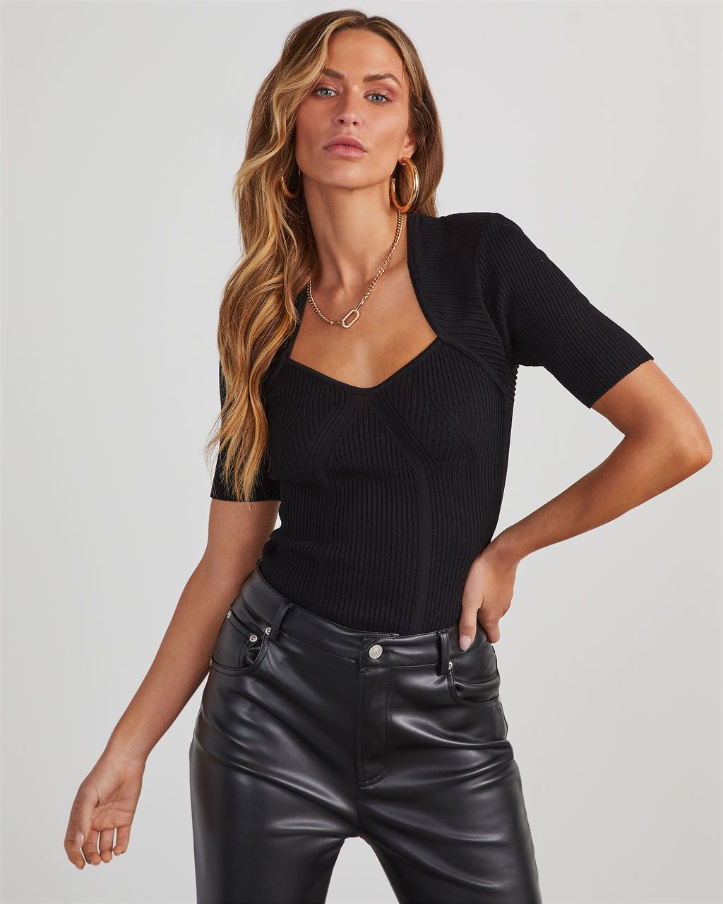 Katelyn Sweater Knit Crop Top - Black sold by Vici