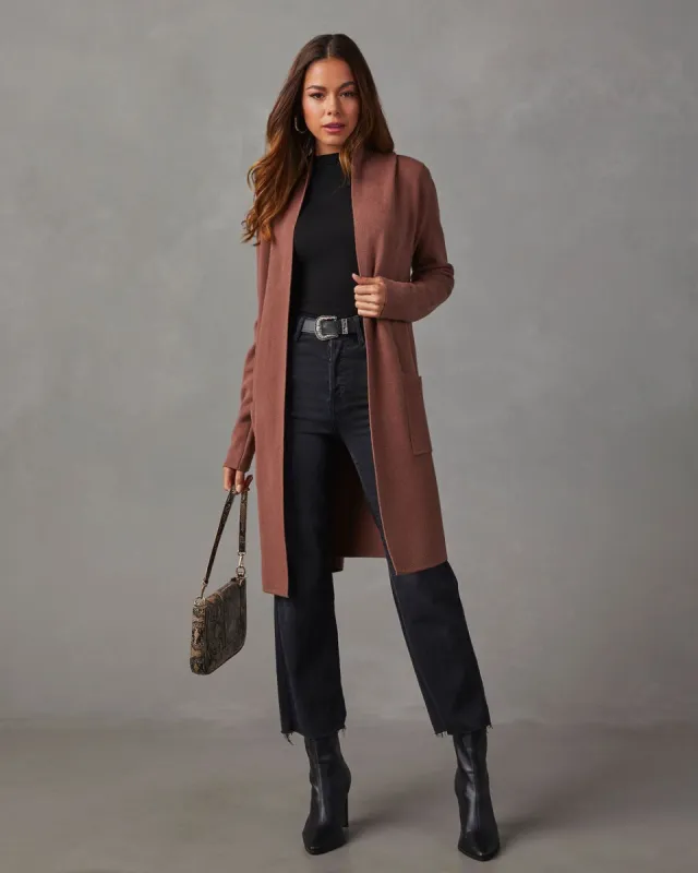 Kassie Pocketed Duster Cardigan - Brown sold by Vici
