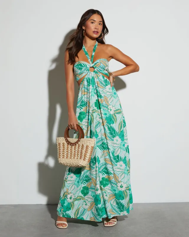 Moana Halter Tropical Print Maxi Dress sold by Vici