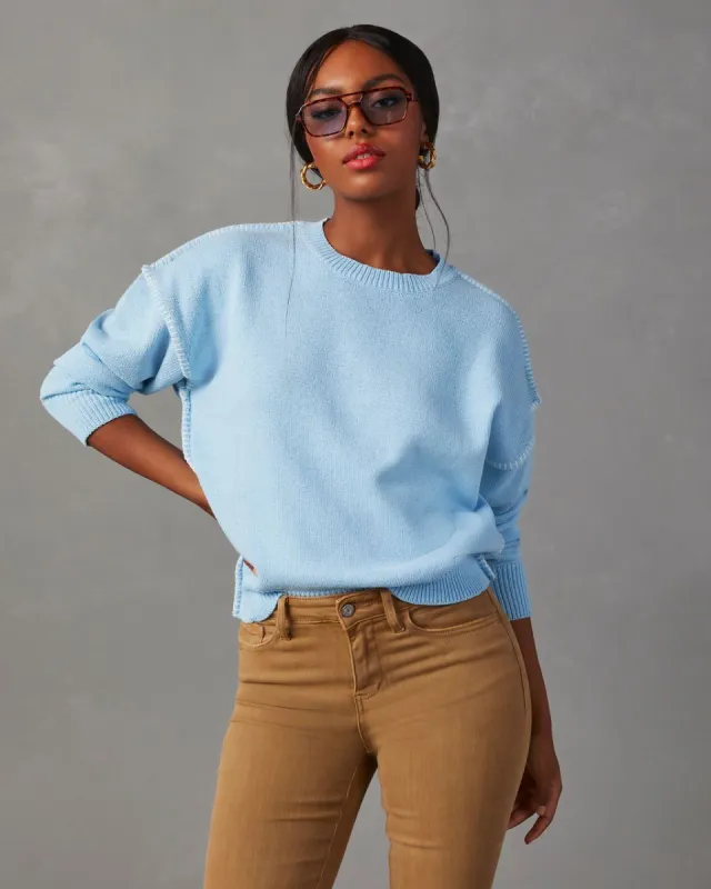 Here For It Knit Pullover Sweater - Light Blue sold by Vici