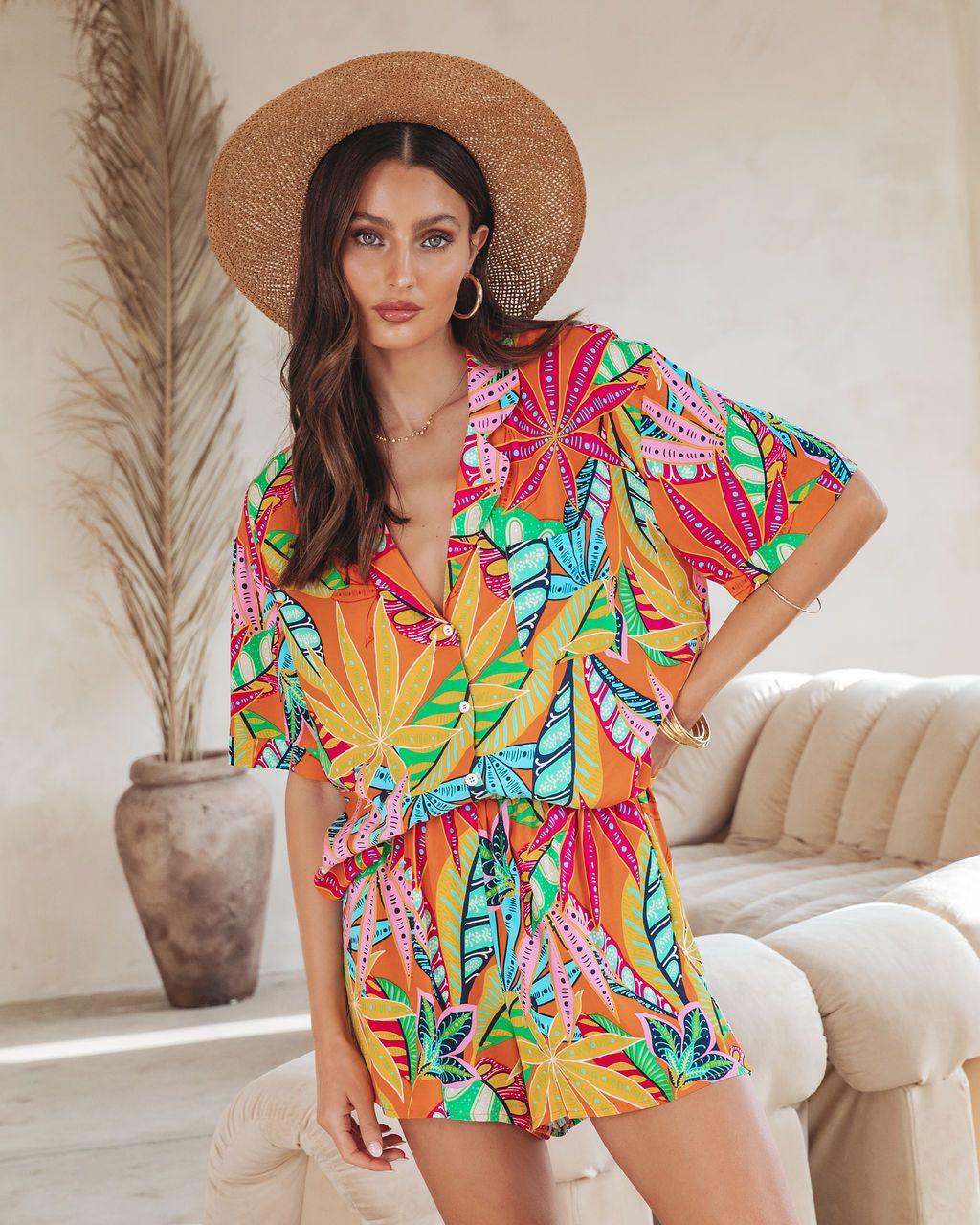 Barbados Girl Printed Button Down Top sold by Vici