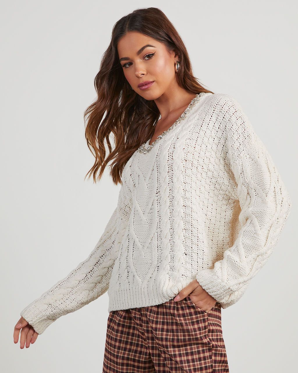 Carlton Embellished Cable Knit Sweater sold by Vici product image thumbnail 5