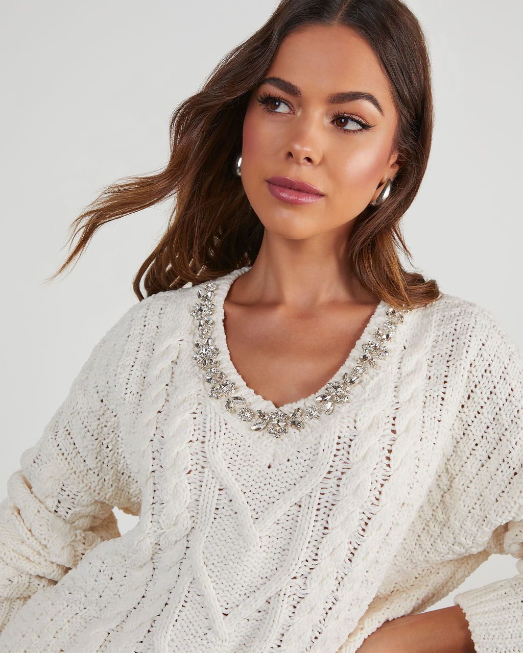 Carlton Embellished Cable Knit Sweater sold by Vici product image thumbnail 3