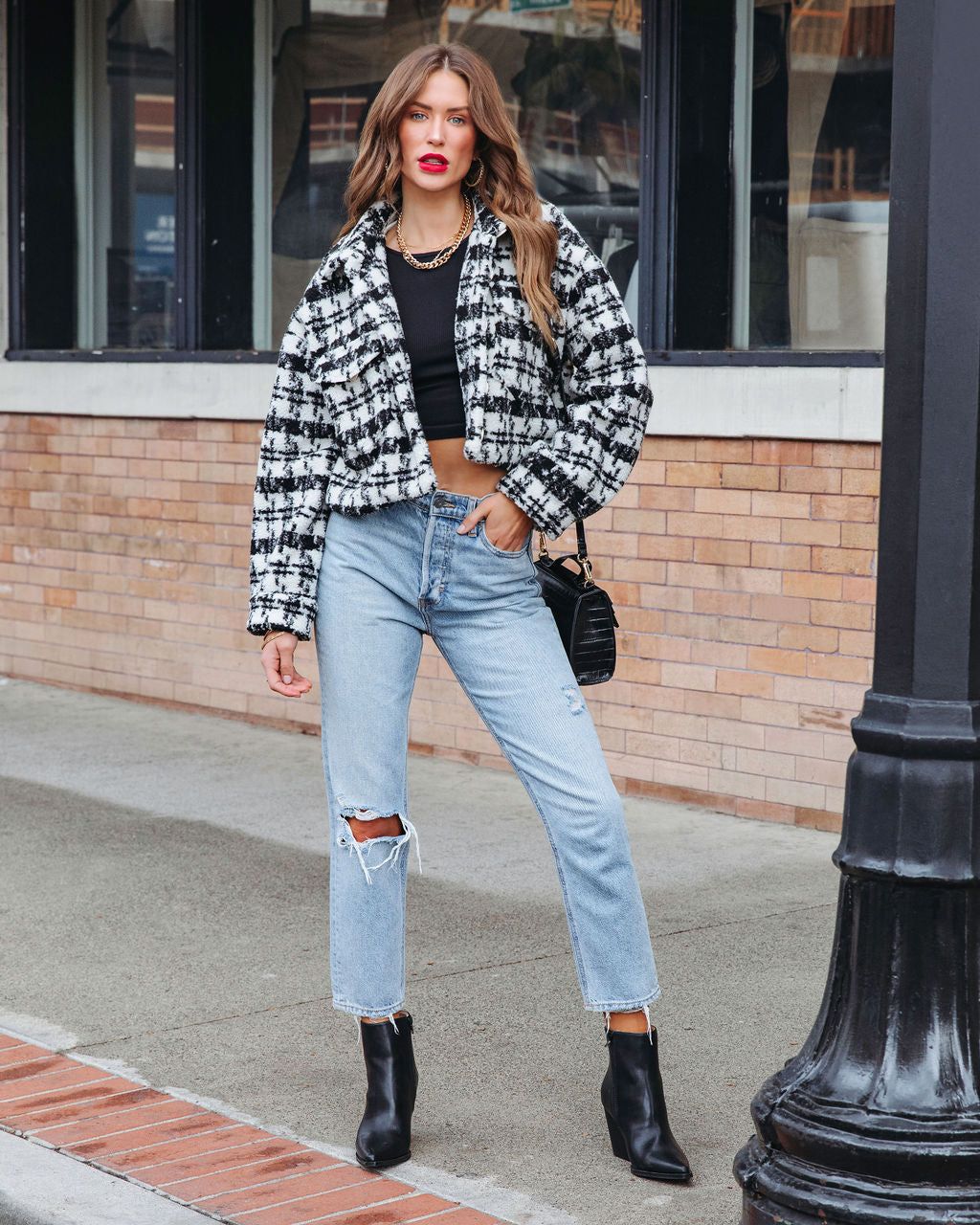 Constance Teddy Crop Jacket - Black/Ivory - FINAL SALE sold by Vici product image thumbnail 3