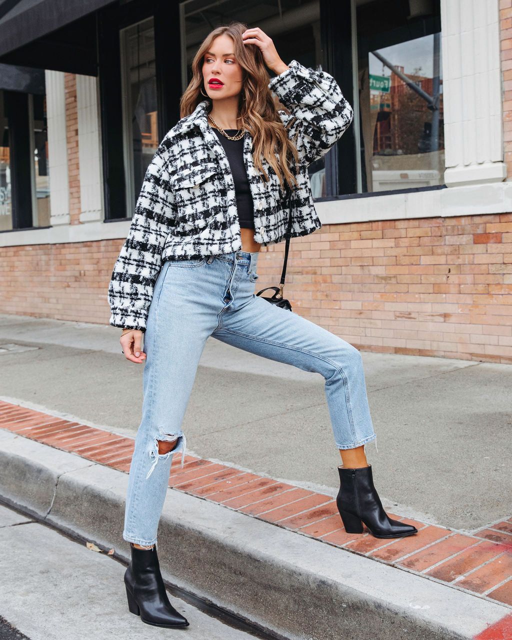 Constance Teddy Crop Jacket - Black/Ivory - FINAL SALE sold by Vici