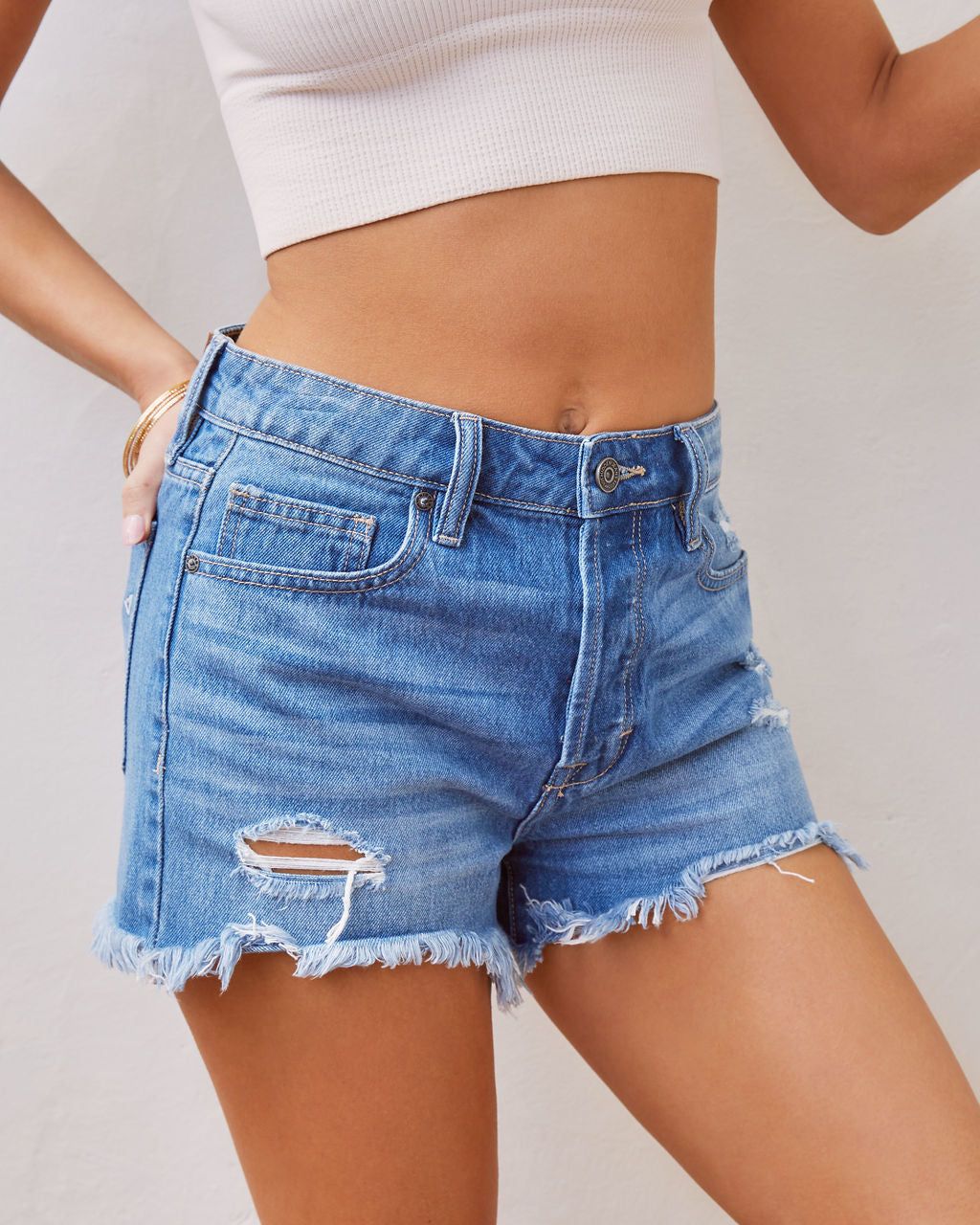 Claire High Rise Distressed Mom Jean Shorts - FINAL SALE sold by Vici product image thumbnail 3