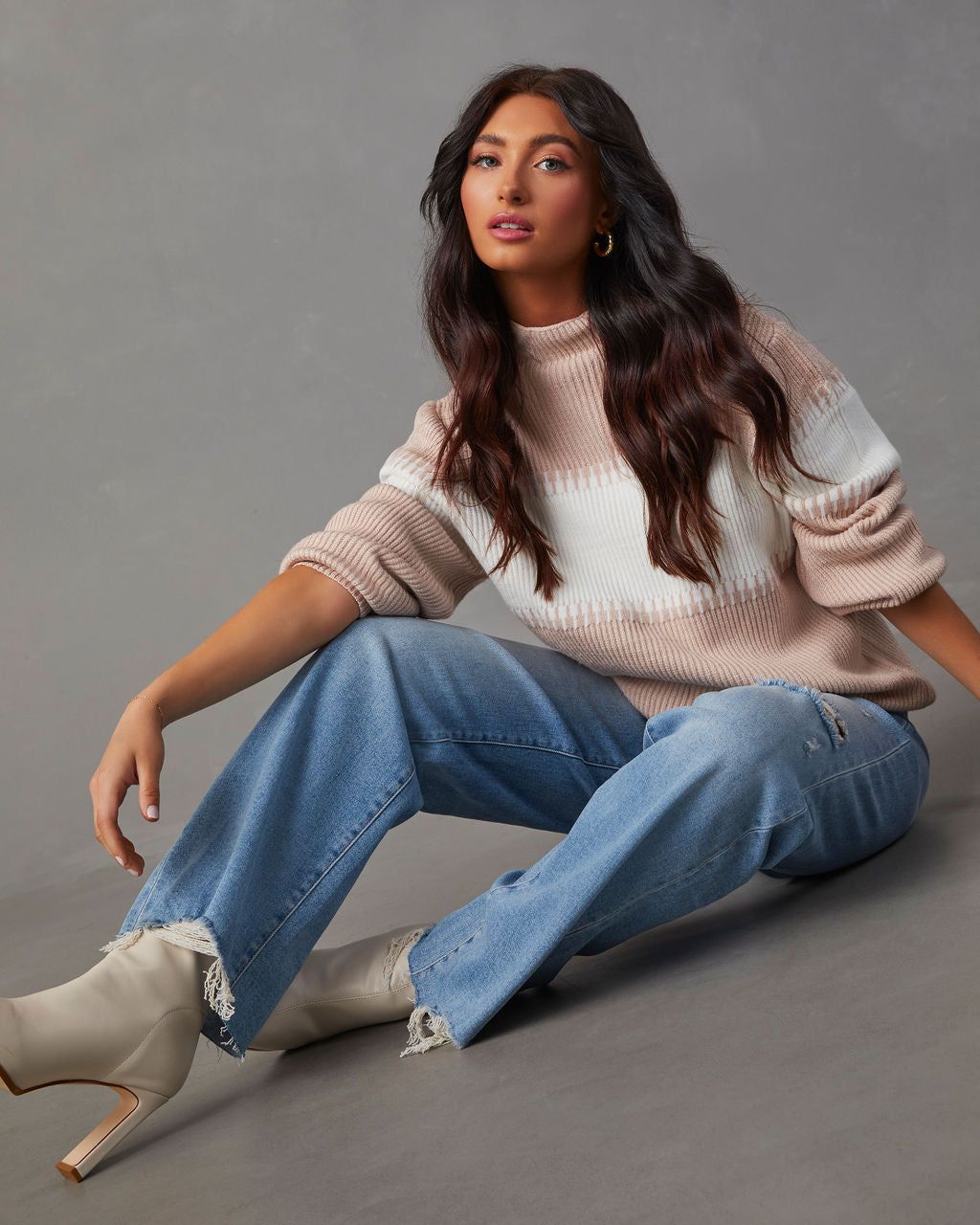 Figueroa Striped Mock Neck Sweater sold by Vici