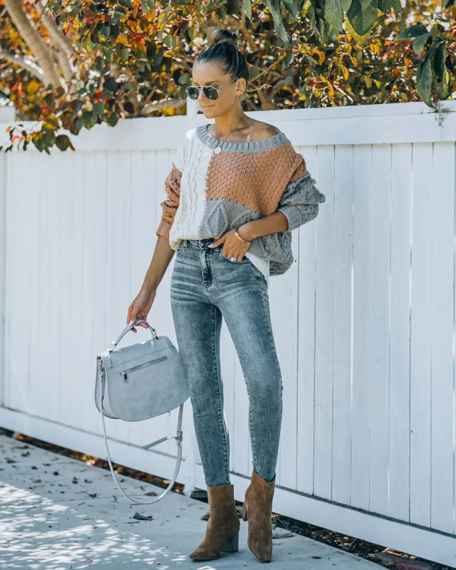 Kairo Colorblock Cable Knit Sweater - Grey Combo - FINAL SALE sold by Vici