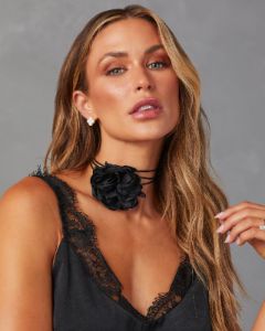 The Chosen Flower Tie Choker Necklace - Black - FINAL SALE sold by Vici