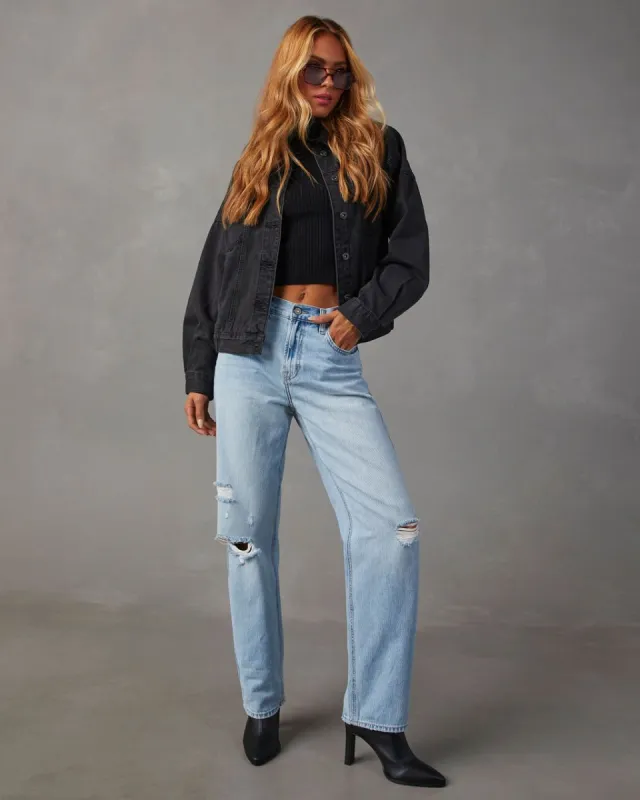 Sadine Distressed High Rise Straight Jeans - Light Wash - SALE sold by Vici