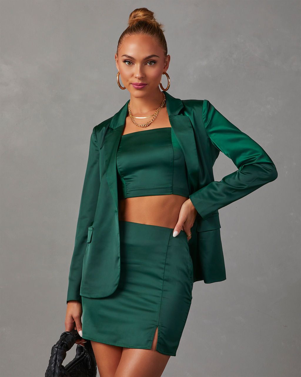 Kaito Satin Crop Tank - Dark Green sold by Vici product image thumbnail 5