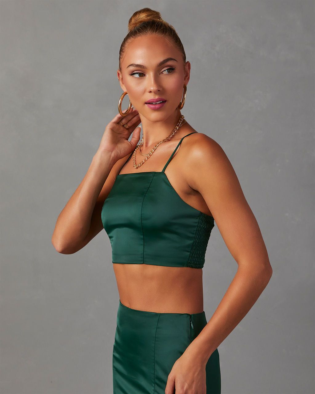 Kaito Satin Crop Tank - Dark Green sold by Vici product image thumbnail 3