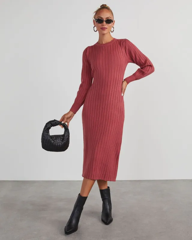 Robin Balloon Sleeve Sweater Midi Dress - Marsala sold by Vici