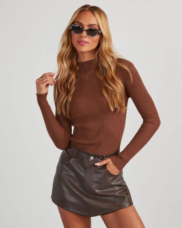 Tobey Ribbed Mock Neck Sweater - Brown sold by Vici