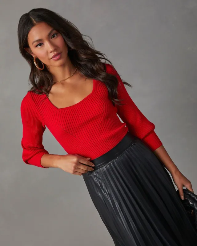 Keller Balloon Sleeve Ribbed Sweater - Red sold by Vici