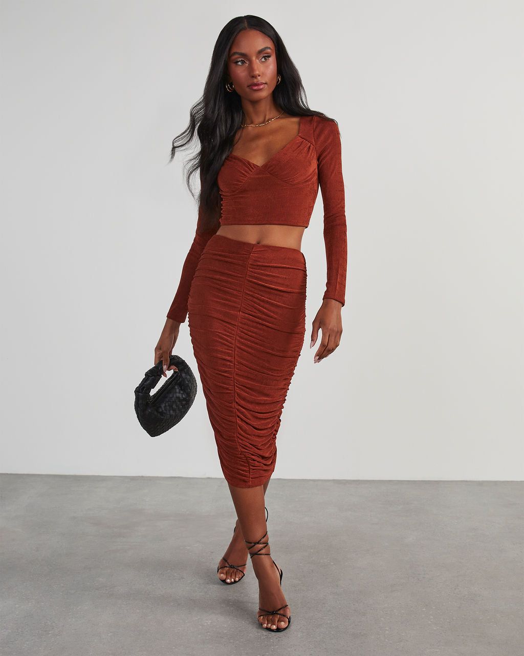 Weekend Vibes Slinky Long Sleeve Crop Top - Rust sold by Vici product image thumbnail 6
