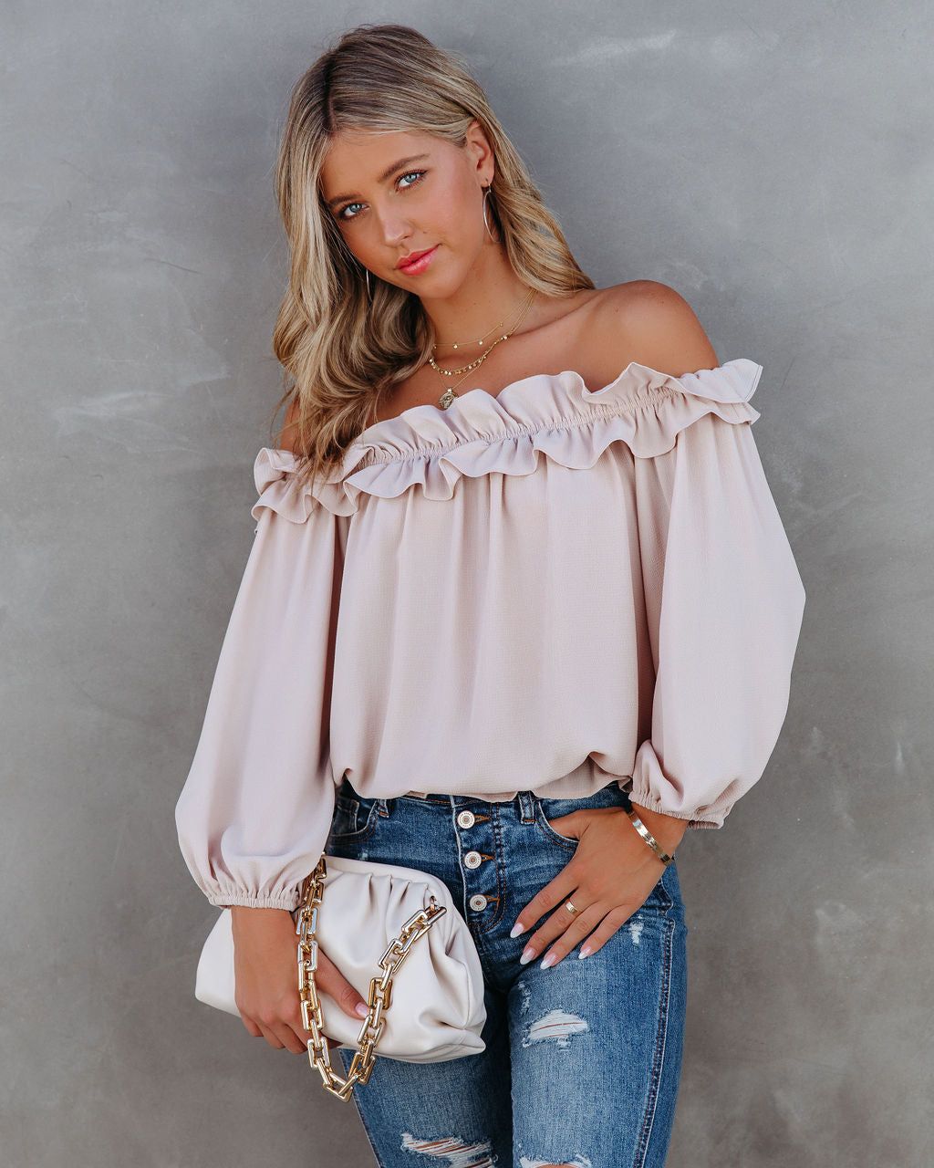 Lalette Off The Shoulder Ruffle Blouse - Ecru - FINAL SALE sold by Vici product image thumbnail 6