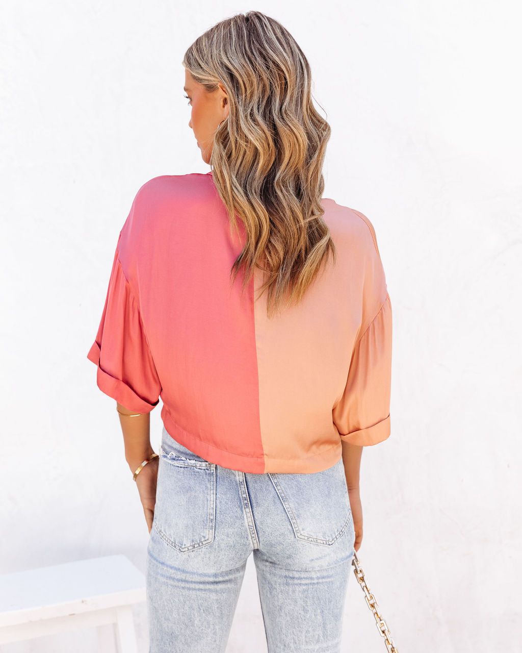 Catch Feels Satin Colorblock Button Down Top sold by Vici product image thumbnail 2