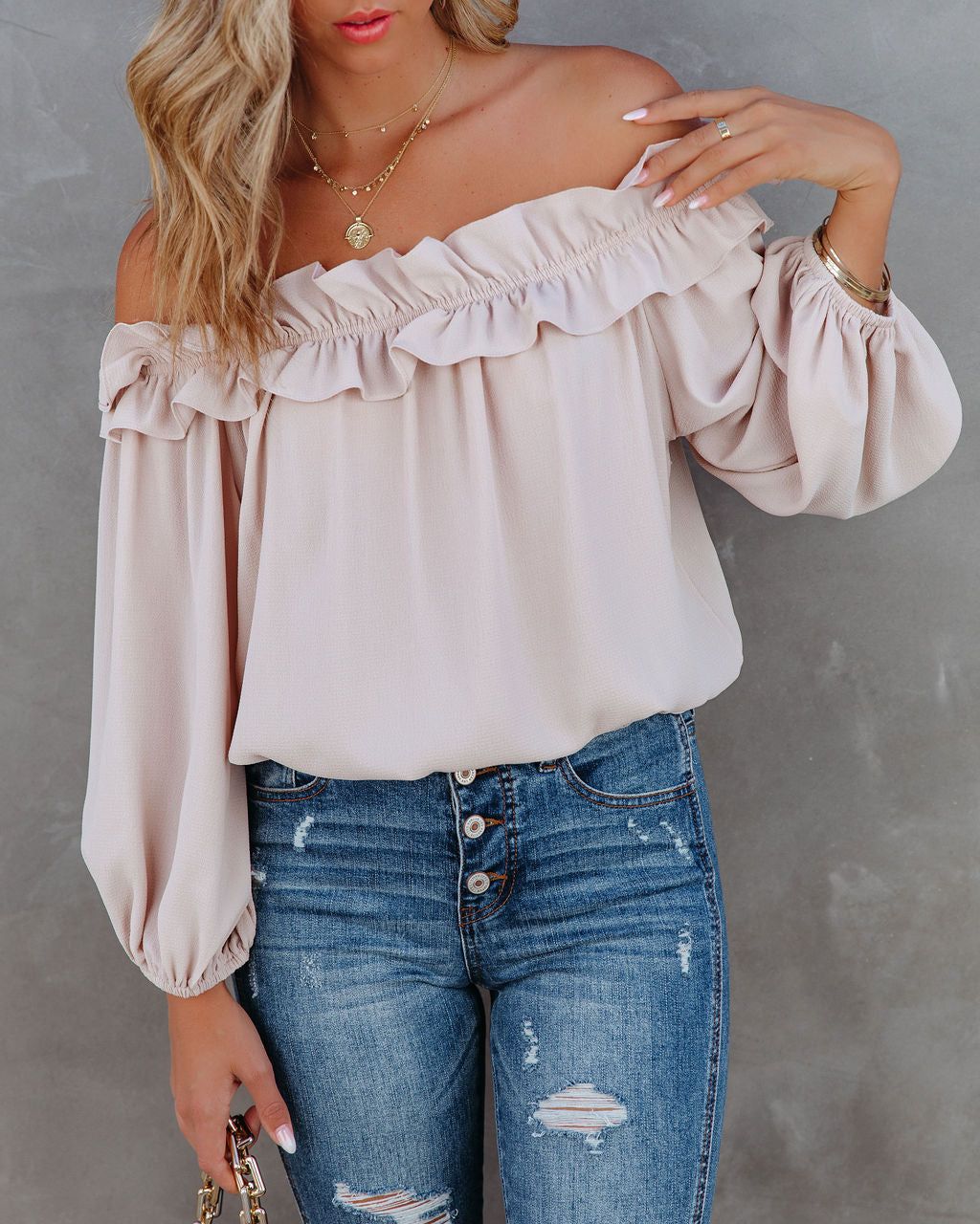 Lalette Off The Shoulder Ruffle Blouse - Ecru - FINAL SALE sold by Vici product image thumbnail 3
