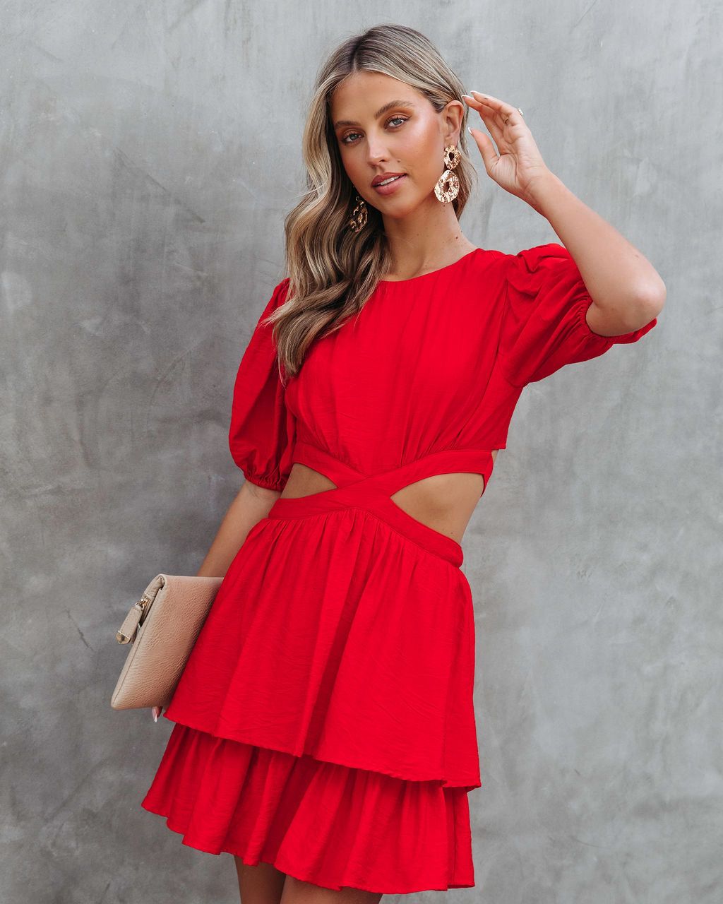 Roselynn Side Cutout Tiered Mini Dress - Red - FINAL SALE sold by Vici product image thumbnail 7