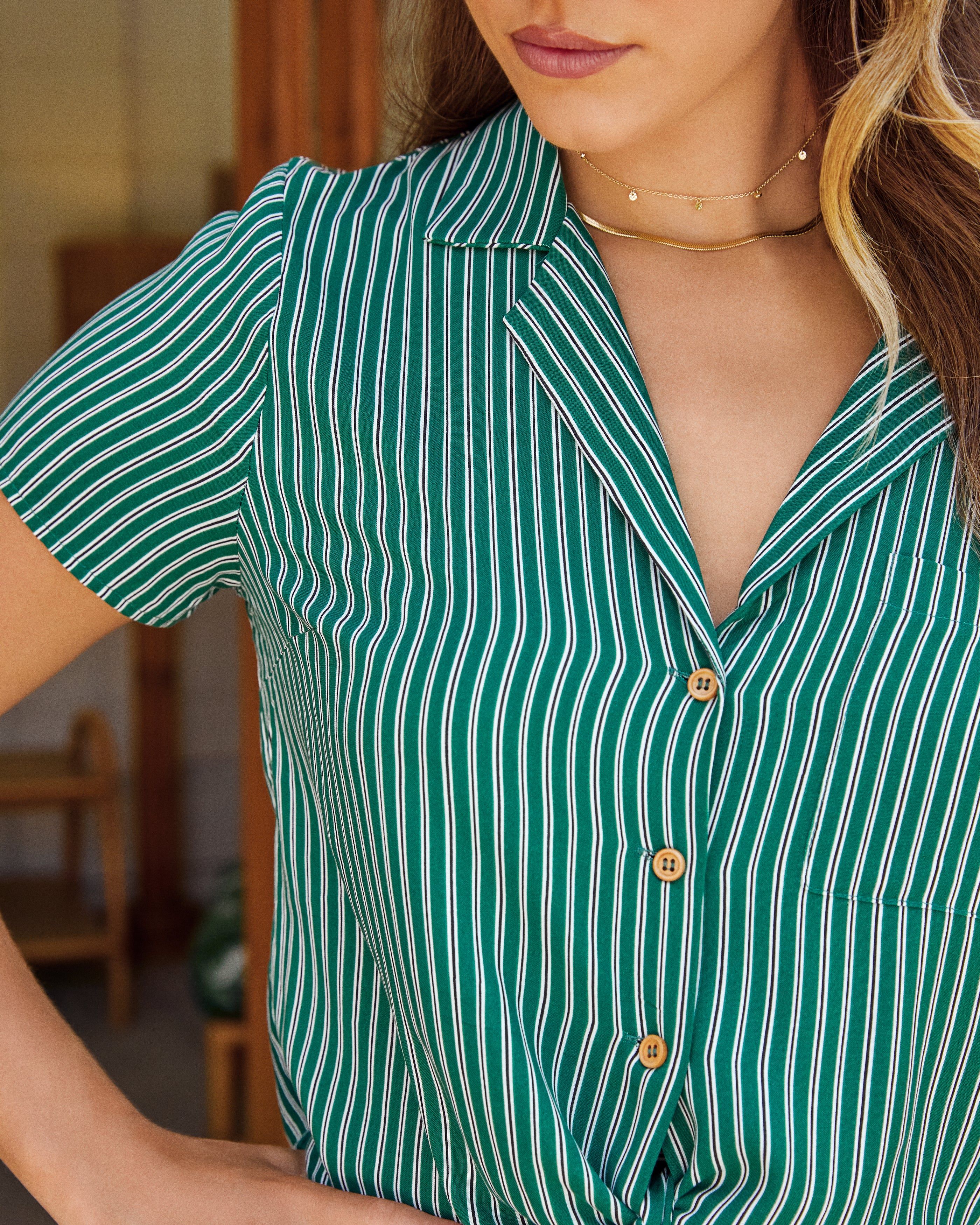 Tonya Striped Button Down Tie Top - FINAL SALE sold by Vici product image thumbnail 4