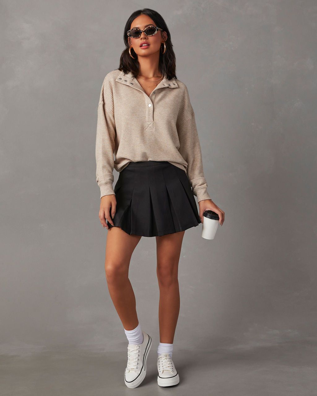 Kinsleigh Collared Pullover Sweater - Beige sold by Vici