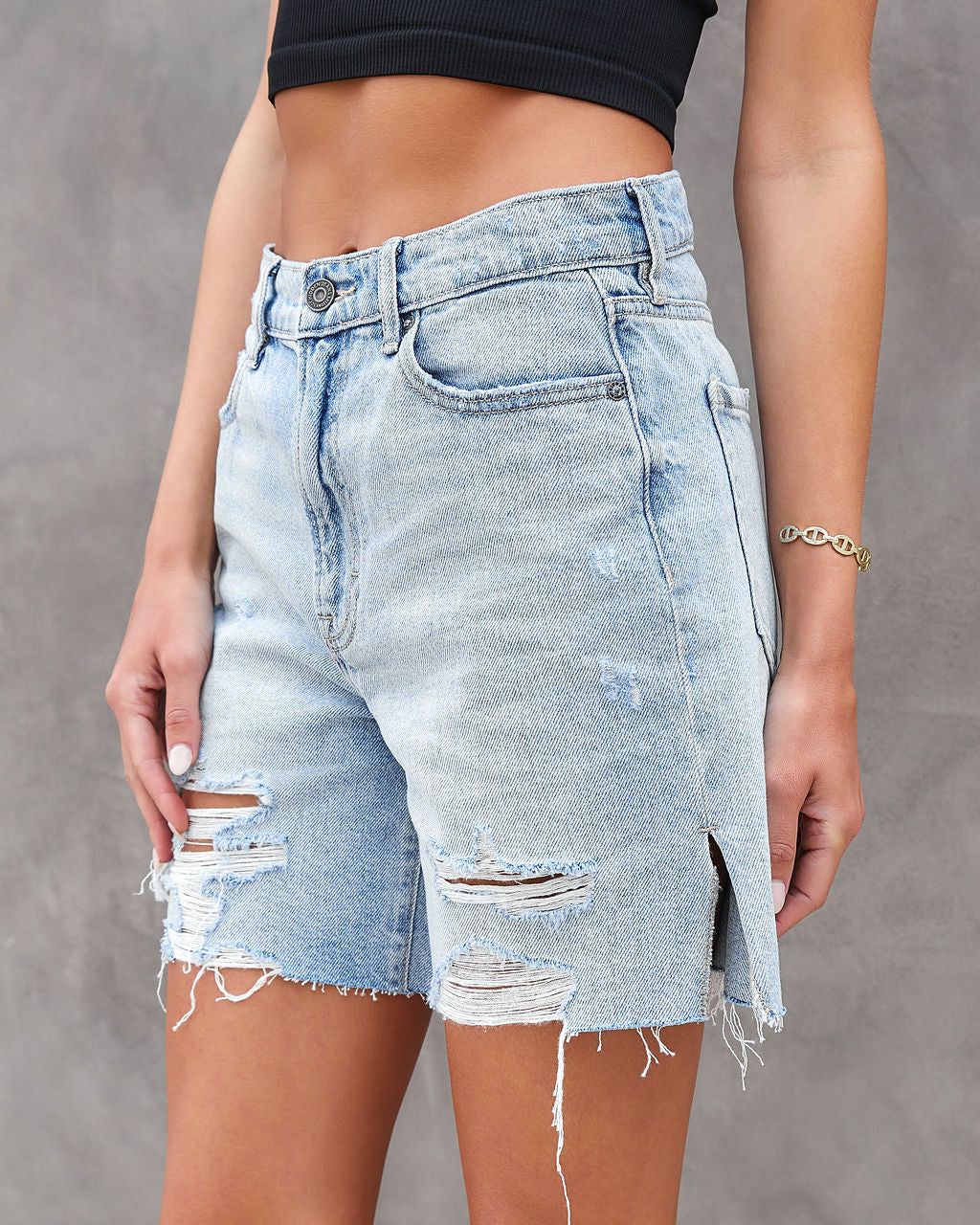 Davis High Rise Distressed Dad Jean Shorts - FINAL SALE sold by Vici