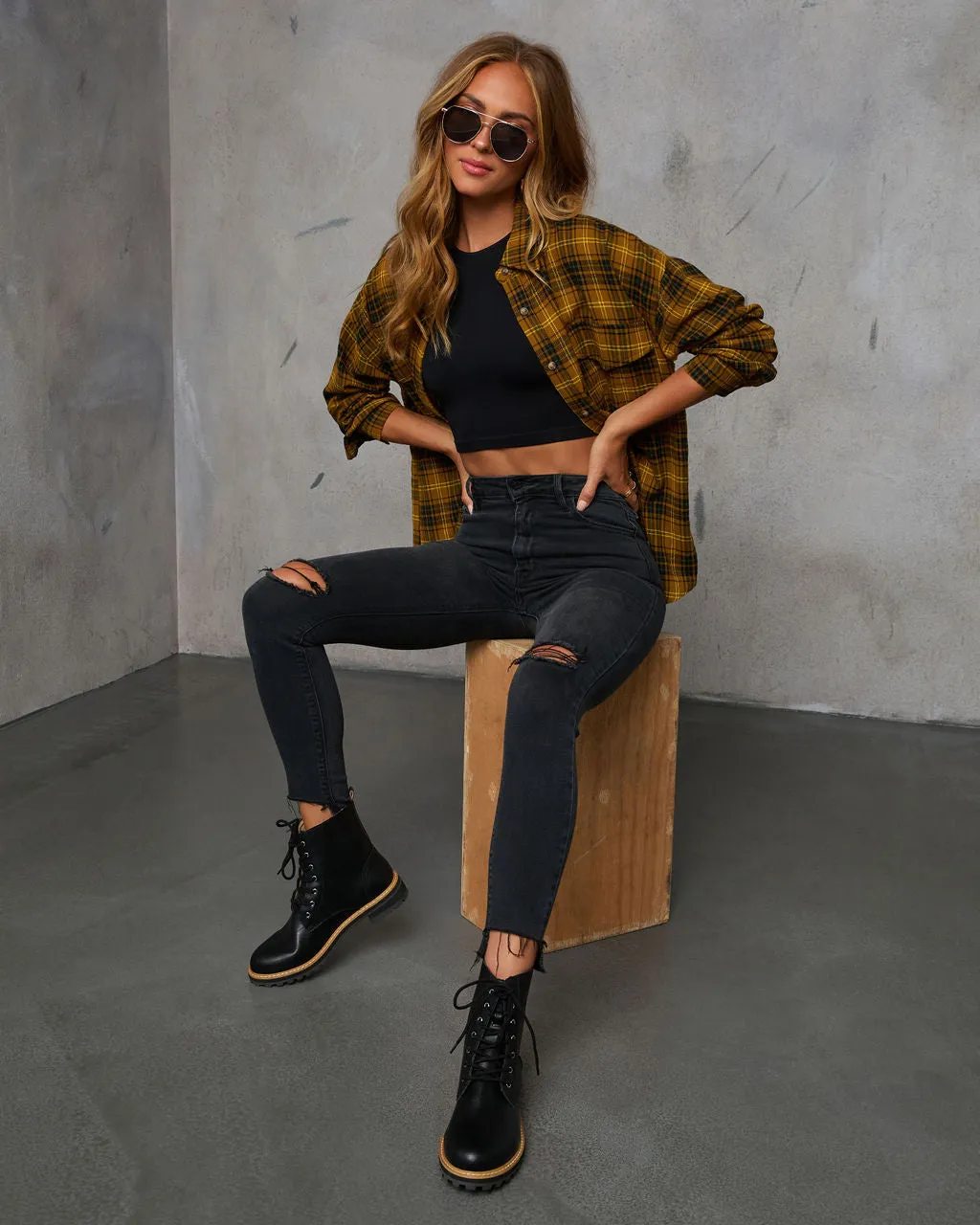 Weekend Groove Plaid Button Down Top sold by Vici product image thumbnail 2