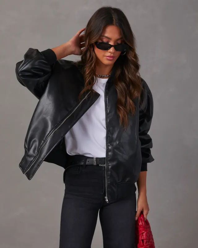 Domingo Faux Leather Zip Bomber Jacket sold by Vici