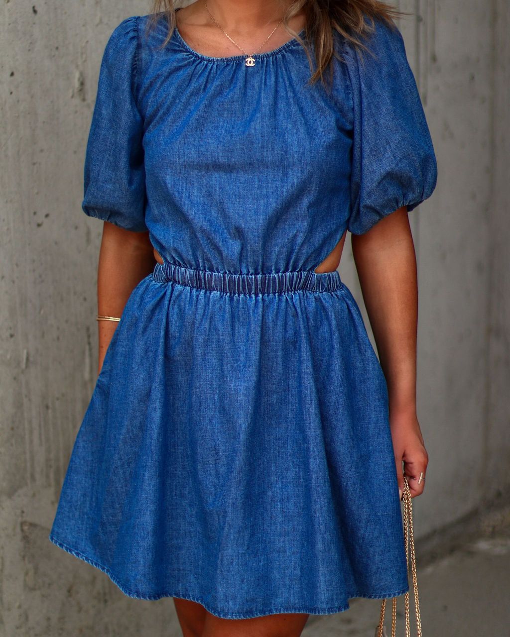Jenisa Denim Puff Sleeve Mini Dress - Dark Denim - FINAL SALE sold by Vici product image thumbnail 3