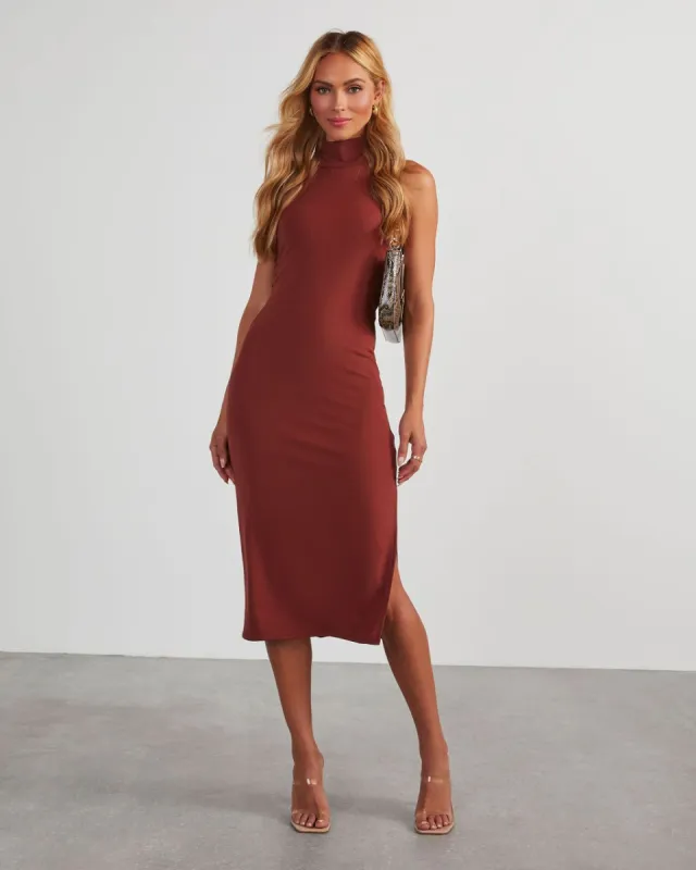 Down The Aisle Halter Neck Midi Dress - Brown sold by Vici