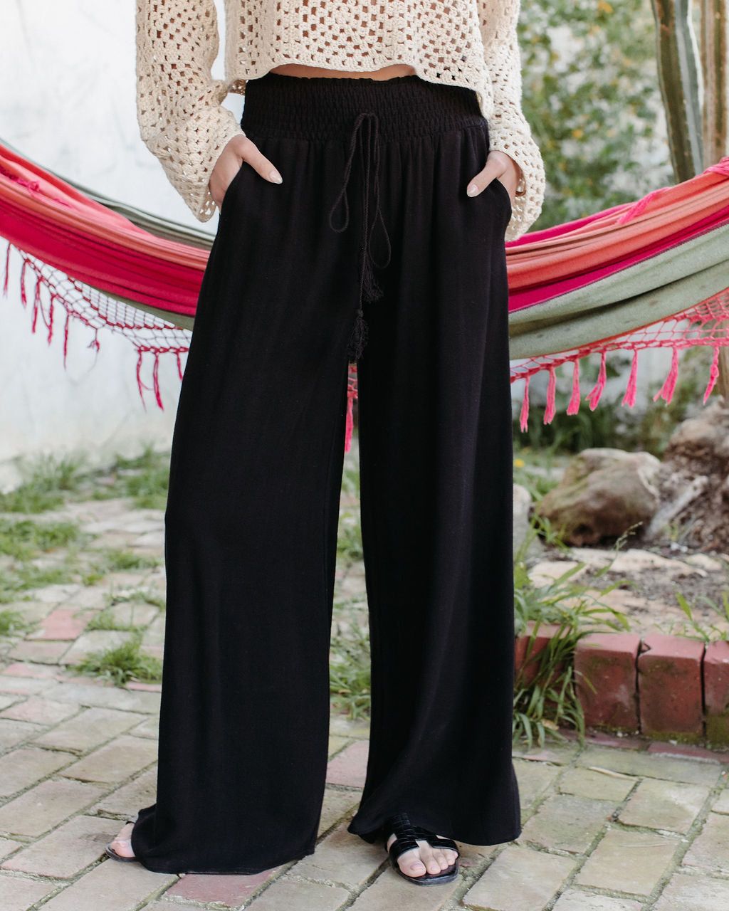 Ciara Pocketed Smocked Wide Leg Pants sold by Vici