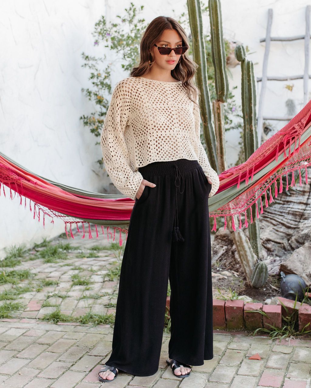 Ciara Pocketed Smocked Wide Leg Pants sold by Vici product image thumbnail 3