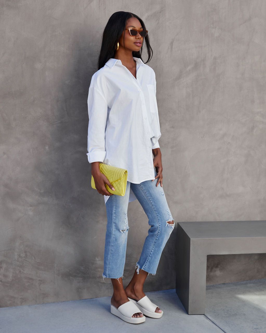 Cruise Cotton Blend Button Down Top - White - FINAL SALE sold by Vici product image thumbnail 5