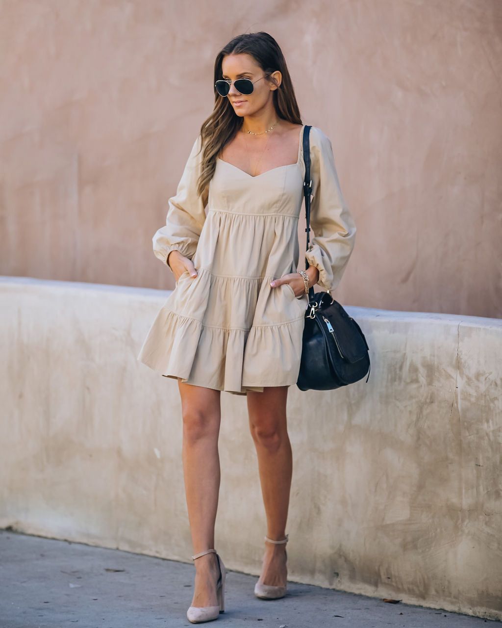 Goodness Cotton Pocketed Babydoll Dress - Khaki - FINAL SALE sold by Vici