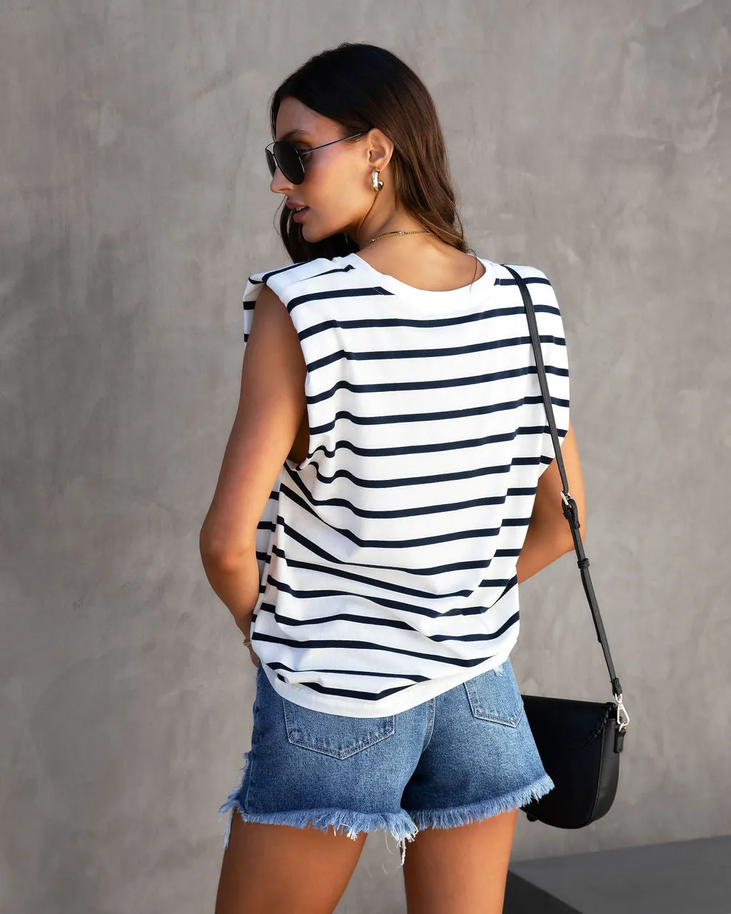 Skipper Cotton Striped Padded Shoulder Muscle Tee sold by Vici product image thumbnail 4