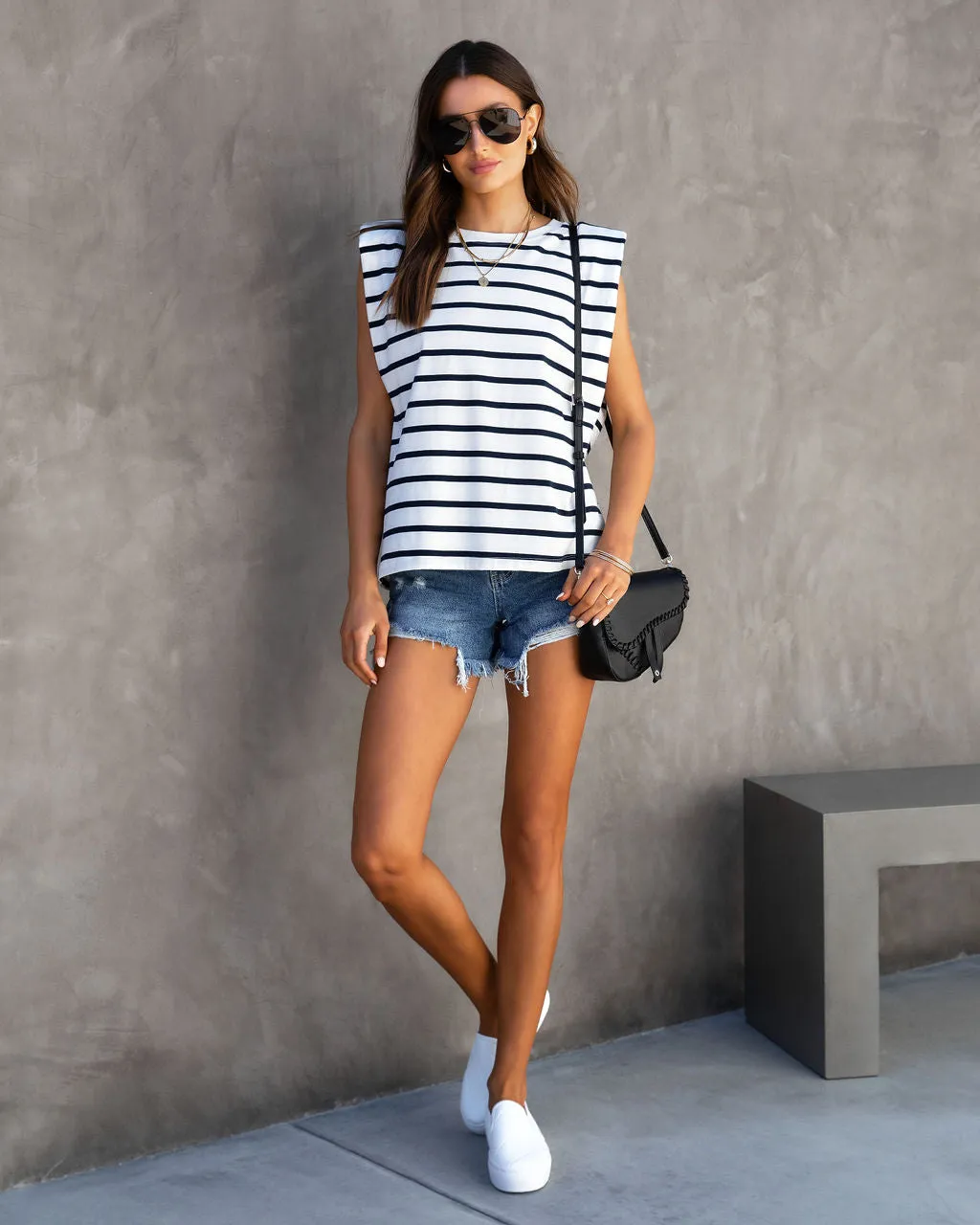 Skipper Cotton Striped Padded Shoulder Muscle Tee sold by Vici product image thumbnail 3