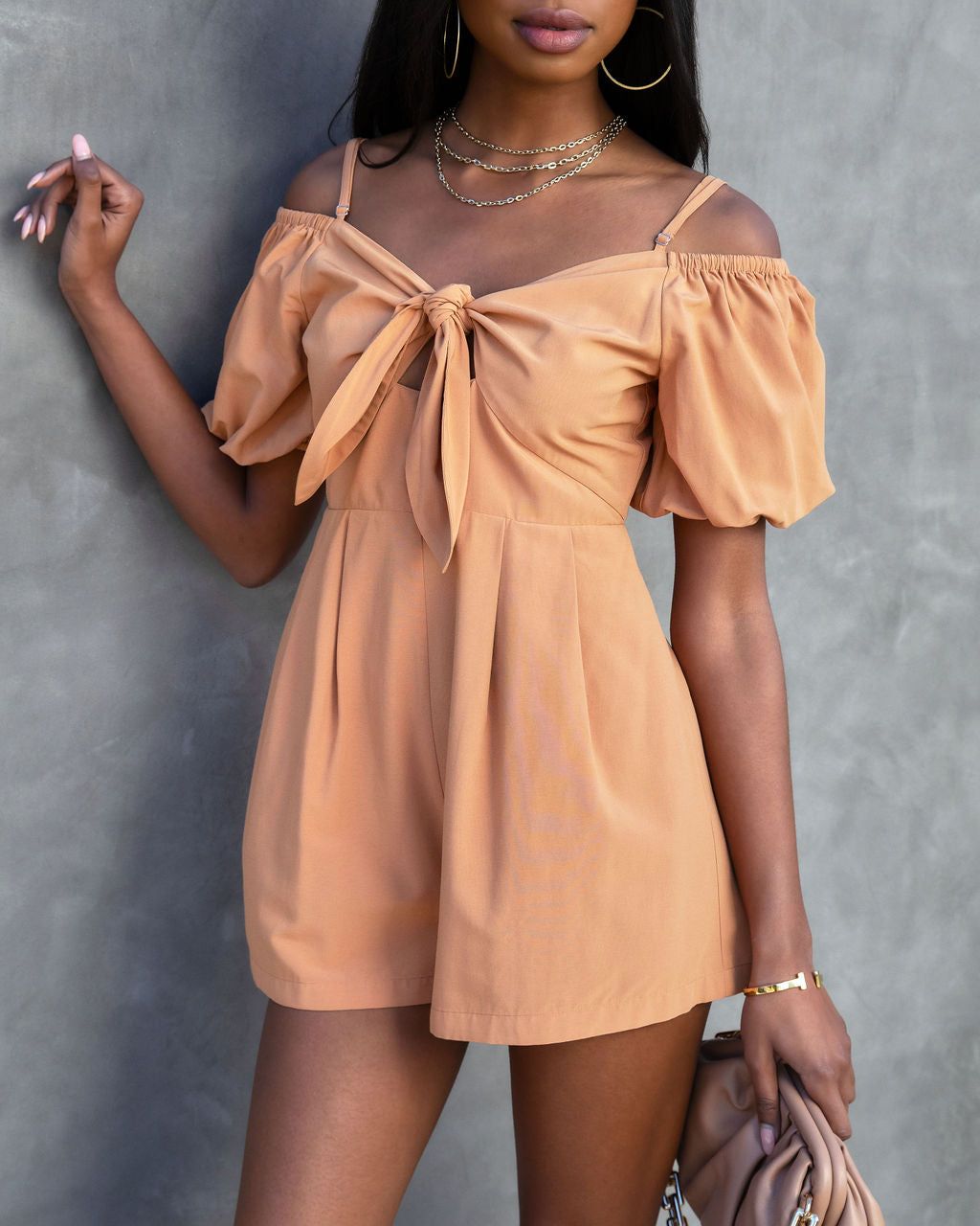 Mercedes Off The Shoulder Pocketed Romper sold by Vici